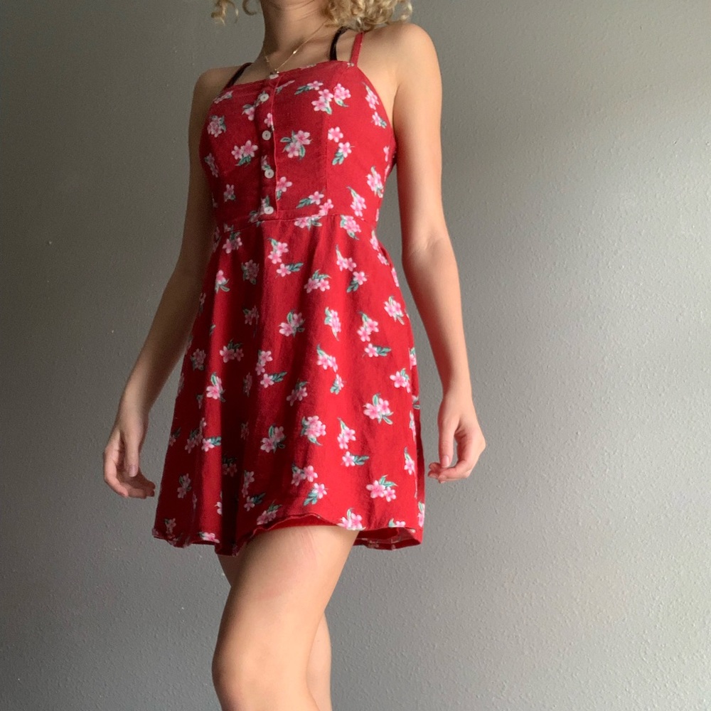 Red flower hollister sundress